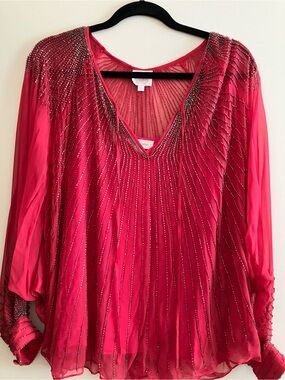 Parker Hot Pink Beaded V-Neck Blouse